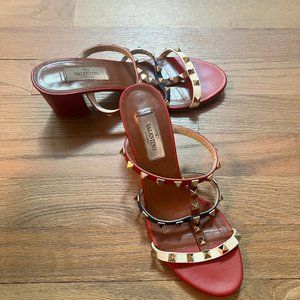 Valentino Garavani used napa leather sandal red white and blue size 38
